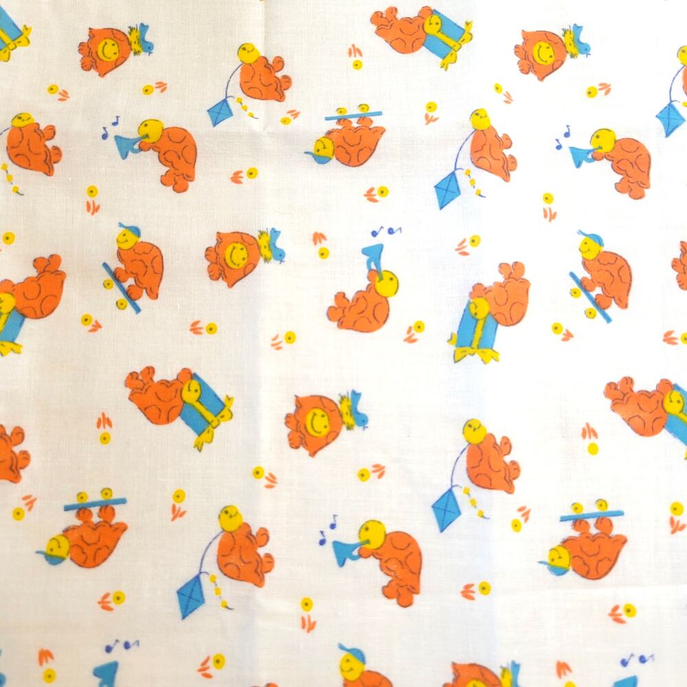 Cotton Fabric Orange Cartoon Turtles Playing Music Flying Kites 16" x 44"